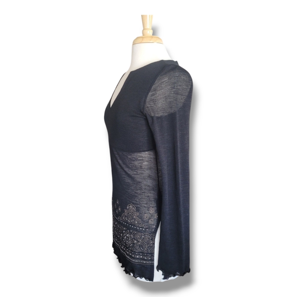 MCM Black/Tan Partially Sheer Long Sleeve Tunic with Décolleté Neckline. Size M - Picture 5 of 11